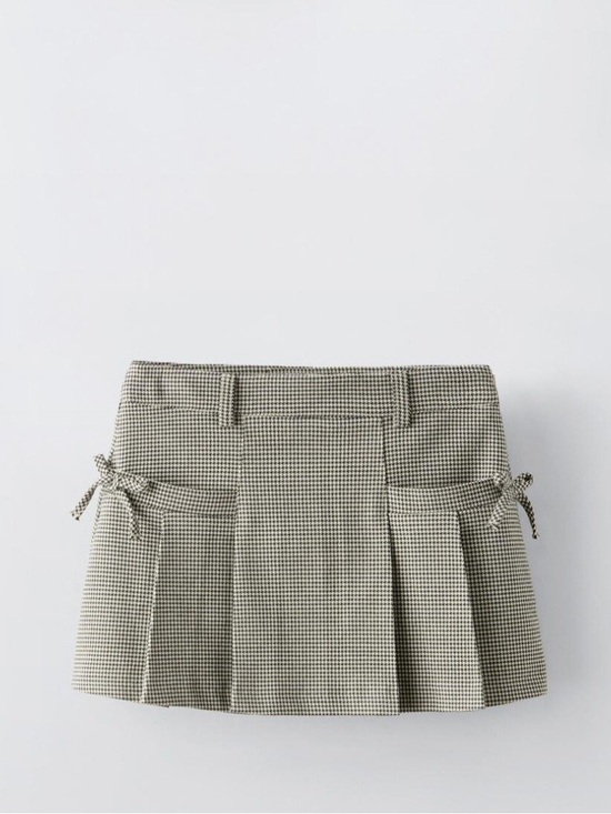Zara Dresses & Skirts - Zara Houndstooth Pleated Mini Skirt with Side Ties - Cream & Black